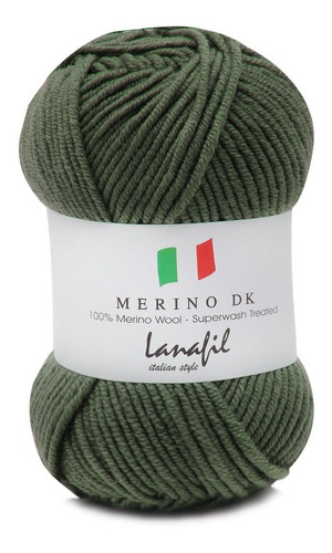 Lã Merino Dk Superwash Lanafil 50g 105mts Crochê Tricô Cor 3167/68M- Verde Oliva