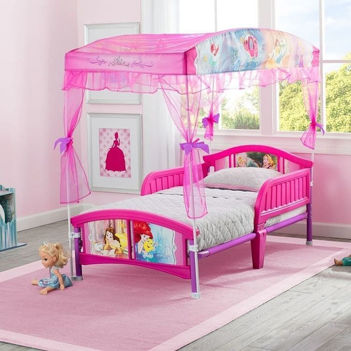 Imagen 2 de 3 de Cama Con Dosel Para Niñas Disney Princesas Rosa