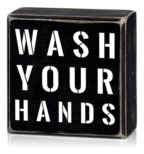 Letrero Artistico Pared Caja Madera Texto Ingl  Wash Your 6