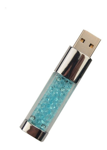 Usb Memoria Luz Led Cristal Con Piedritas 16 Gb Pendriver Color Azul Claro