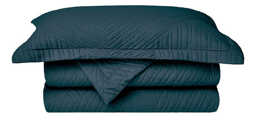 Kit Colcha Cobre Leito Queen Virtuos 3 Peças Camesa Azul-marinho