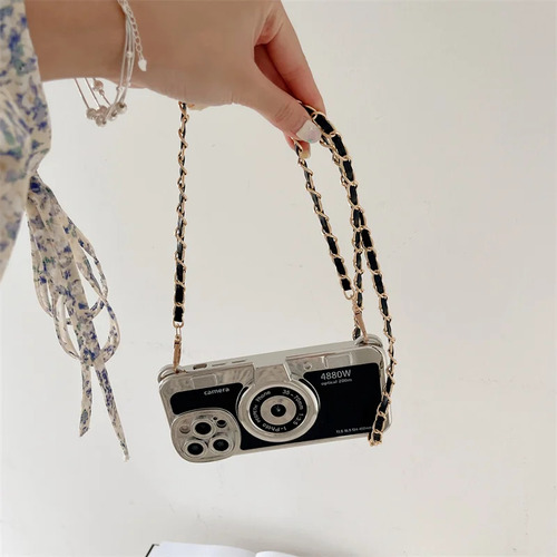 Funda Con Cámara Y Teléfono Para iPhone 16, 15 Pro Max, Funda Retro Con Cordón