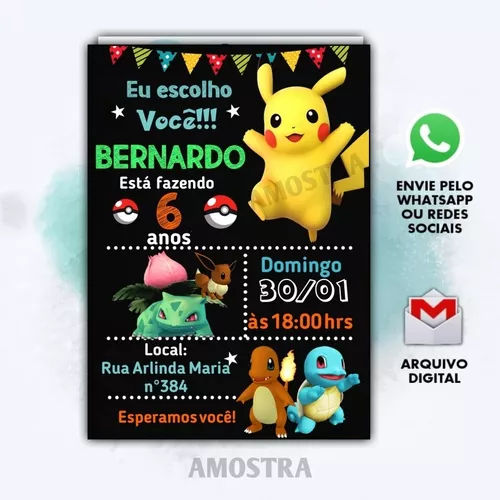 Arte Digital Convite Aniversário Pokémon Carta