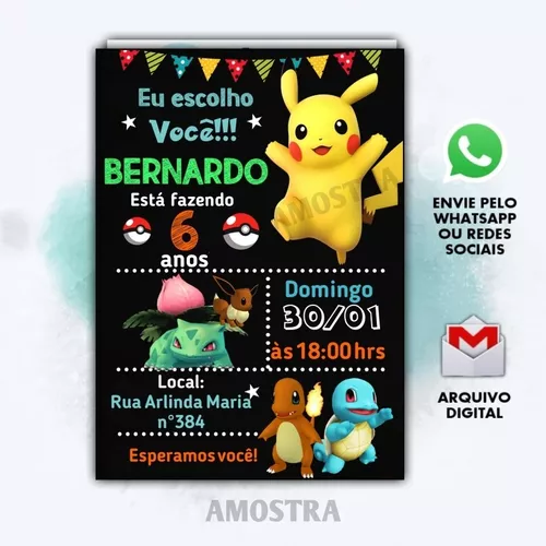 Arte Digital Convite Carta Pokémon Personalizada