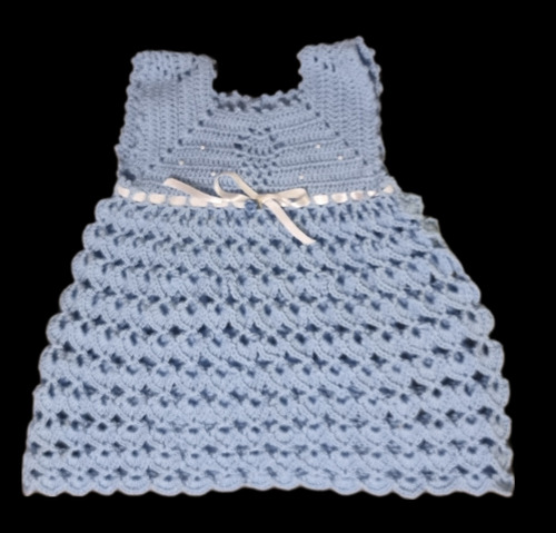 Vestido Tejido Crochet De Bebe Talla 12 Color Azul.