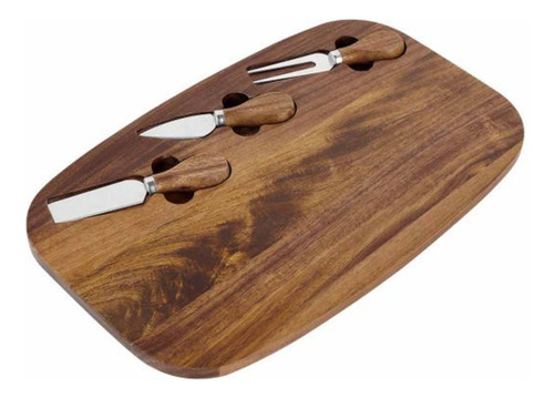 Set Tabla Cuchillo Tenedor Lesoto Promoopcion Queso Madera Color Café