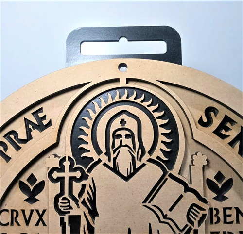 Cuadro San Benito Medalla Iconograma 30cm Crudo