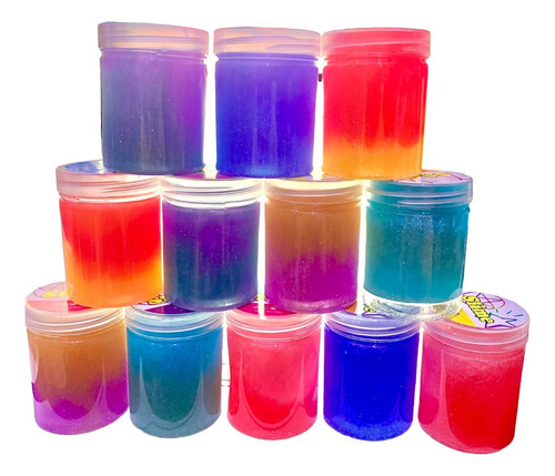 Pack 12 Slime Cristal Colores Sorpresa Cumpleaños 1800gramos
