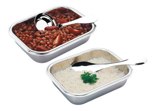 Conjunto Para Servir Inox Feijão E Arroz 4 Peças Travessas Cor Cinza