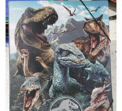 Carpeta Escolar Dibujo N° 5 Con Elastico Solapas Dinosaurio 