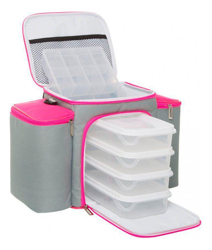 Bolsa Térmica 4 Potes - Cinza Com Rosa