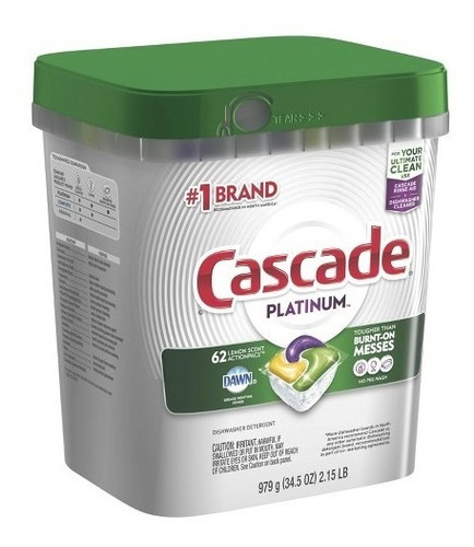 2 X Cascade Platinum Actionpacs Lavavajillas Detergente 62