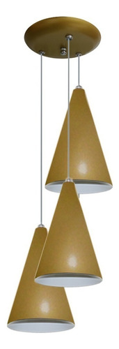 Lustre Pendente Cone Triplo - Mesa De Jantar Quarto Cozinha Cor Dourado 110V/220V