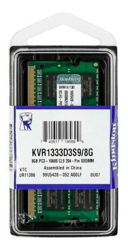 Memoria Kingston Notebook Ddr3 8gb 1333 Kvr1333d3s9/8g