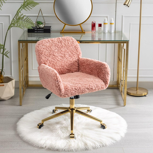 Silla De Oficina Giratoria De Pelo De Conejo Rosa Con Base D