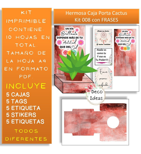 Imagen 4 de 4 de Kit Imprimible Caja Porta Maceta Dia De Mamá 008 Con Tarjeta