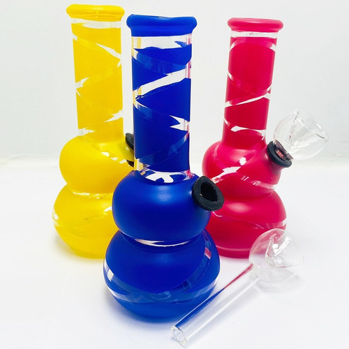 Imagen 3 de 3 de Pack 3 Bong Pipa Pyrex Vidrio Colores Con Rayas