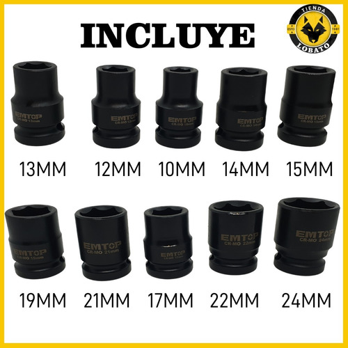 Imagen 2 de 10 de Juego De Tubos Para Llave Impacto Makita Dowen Einhell 10pzs