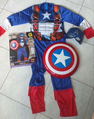 Disfraz De Capitán América Talla 8 Con Máscara Y Escudo 