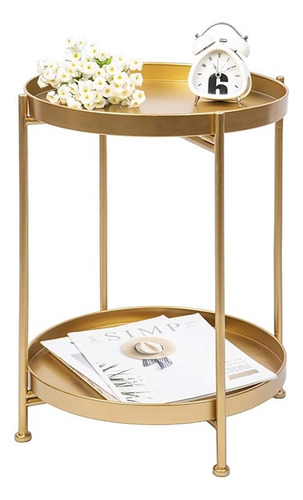 Mesa auxiliar de centro mesa decorativa de lujo de 2 niveles color dorado Vida Buenas