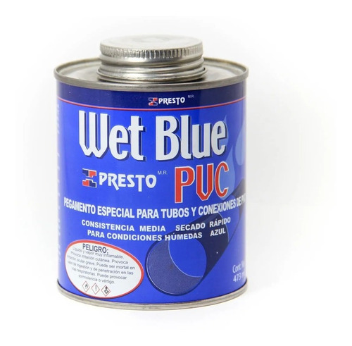 Pegamento Pvc Wet Blue Azul Pega Mojado 473 Ml Presto 1 Pz