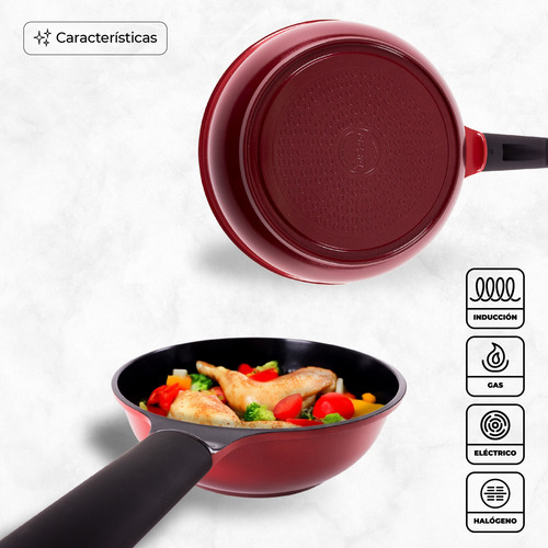 Wok Maple Diamante Rojo 26cm Inducción