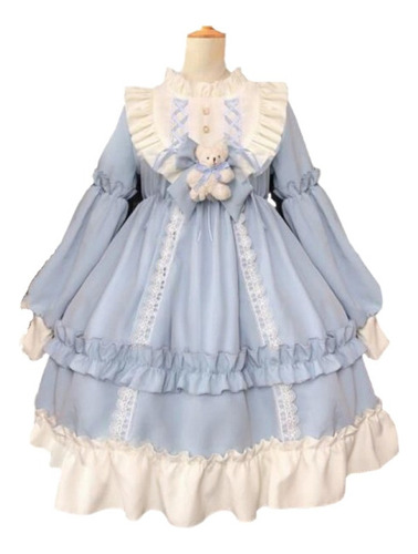 Vestido Lolita Para Mujer, Con Lazo Y Encaje, Manga Larga