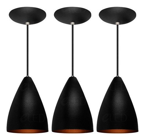 Imagem 1 de 4 de Kit 3 Pendente Cone Em Alumínio Alta Qualidade