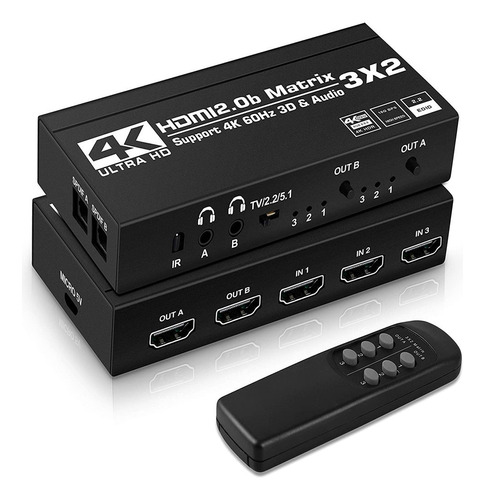 Matriz De Conmutación Hdmi2.0 3 In 2 Salidas 4k60hz 3d