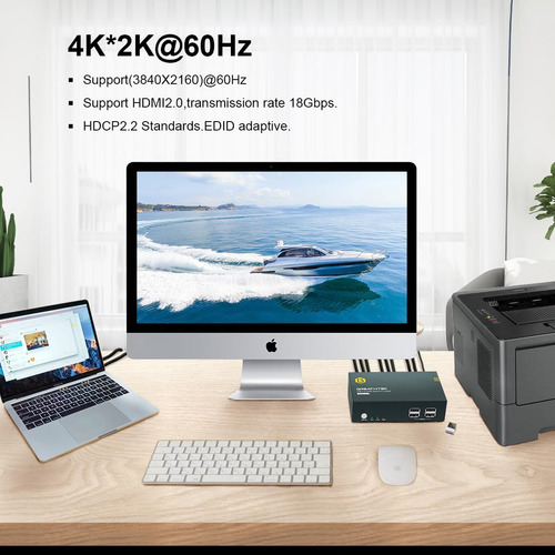 Conmutador Kvm Hdmi 2 Monitores 2 Computers, Switch 2