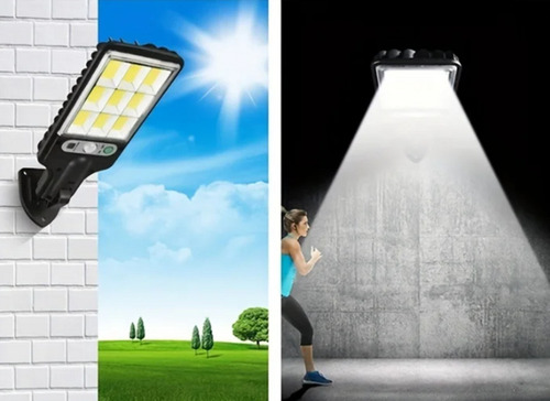 Lâmpada Solar Externa Segurança Led 108 Cob Sensor Presença Preto