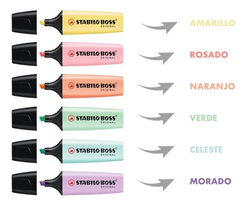Imagen 2 de 9 de 6 Destacadores Stabilo Boss Original Pastel