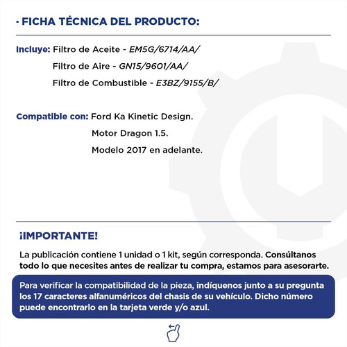Imagen 2 de 9 de Kit 3 Filtros Aceite + Aire + Combust Ford Ka Motor 1.5 Orig