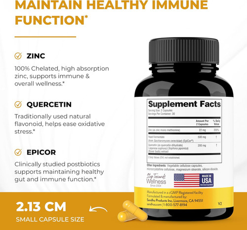 Sandhus Zinc Quercetina Con Epicor 60 Vegcaps Sabor Sin Sabor