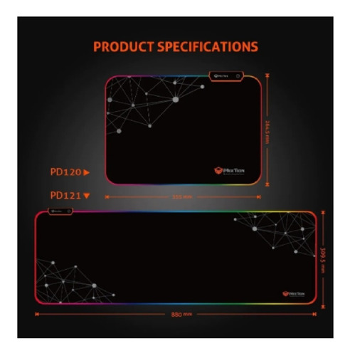 Imagen 9 de 9 de Mouse Pad Gaming M Retroiluminado Led Rgb Meetion Mt-pd120