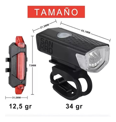 Kit Focos Bicicleta Scooter Delantera Y Trasera Recargable