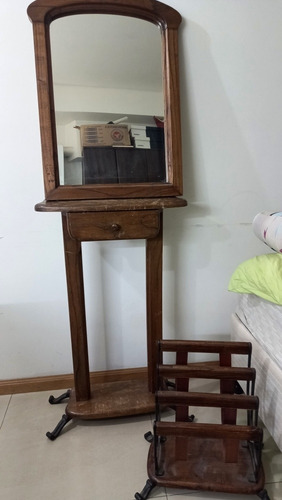 Imagen 5 de 5 de Recibidor Madera Maciza Con Espejo Y Revistero No Envio