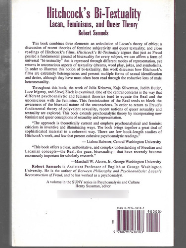 Hitchcock's Bi-textuality Lacan Feminisms And Queer Theory (Usado)