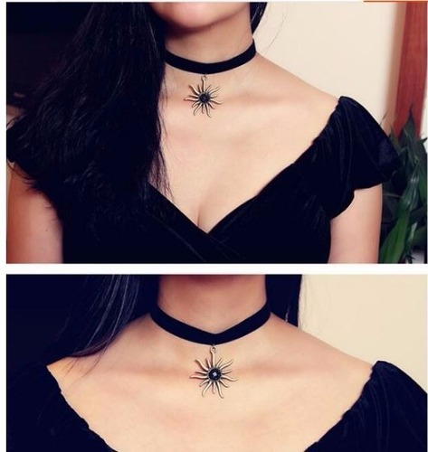 Colar Gargantilha Veludo Choker Preto Pingente Sol -  Grg 13