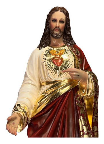 Sagrado Corazón De Jesús 107 Cm Estofado En Hoja De Oro