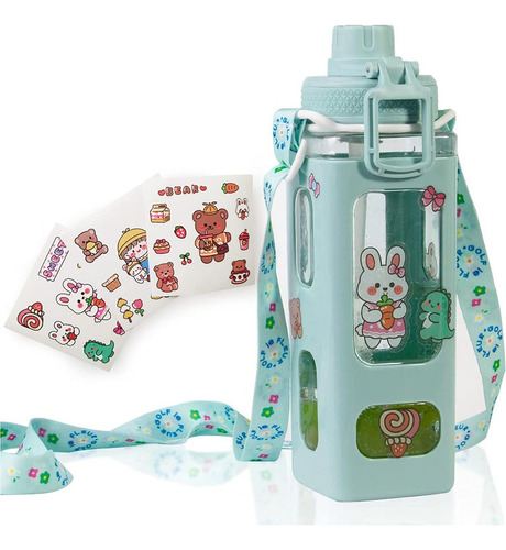 Botella De Agua Portátil Para Niños Kawaii Capacidad 900 Ml Color Verde