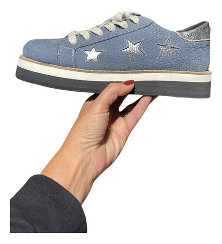 Zapatilla Mujer Plataforma Sneakers Bendito Cuero Estrellas