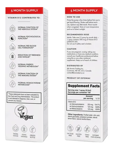 Spray De Vitamina B12 Norvita 500 Mcg Con Complejo Mha, 150