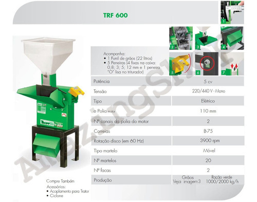 Triturador Forrageiro Trf600 Elétrico 5 Cv Monofásico Trapp 220V/440V