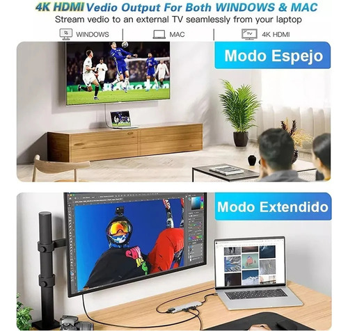 Hub Tipo C S 8 Em 1 Adaptador Usb C Para Hdmi Com Ethernet