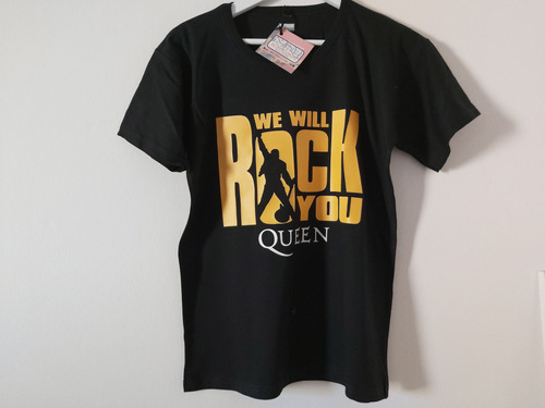 Remera Algodón Unisex Queen We Will Rock You Black