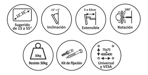 Imagen 6 de 7 de Soporte Móvil Tv Led Lcd 32 40 43 49 50 55 Brazo Doble Bgh