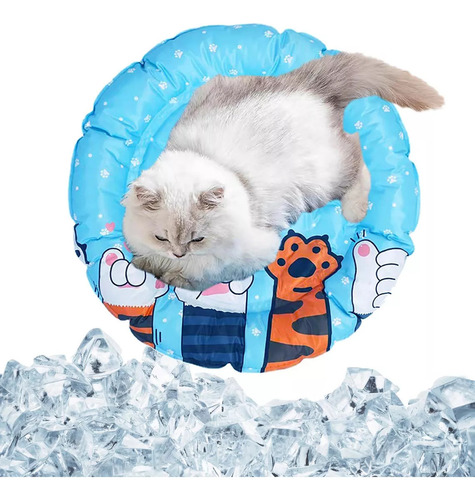 Tapete Refrescante Mascotas Perro Gato Almohadilla Cómoda Color Celeste Diseño Huellitas