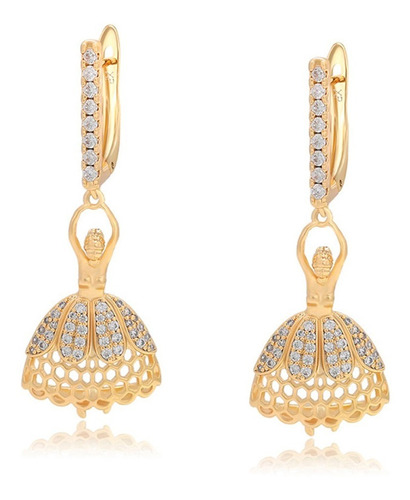 Aretes Oro 14k Lam Bailarina Ballet Zirconia Regalo Dama Amo