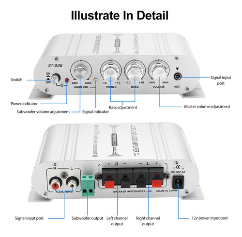 Altavoz Amplificador Estéreo Para Coche Subwoo